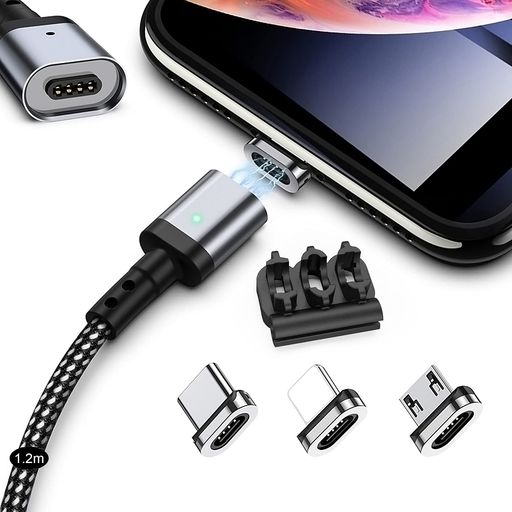 マグネット 充電ケーブル SUNTAIHO 3in1 Mini-USBケーブル【1.2Mx1本セット】QC3.0急速充電とデータ伝送 磁石 磁気 防塵 着脱式 Type-L マイクロUSB Type-C コネクタ タイプ-c Micro USB