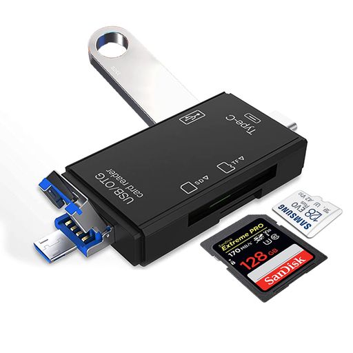 ポータブルカードリーダーSD/TFカードリーダーフラッシュメモリカードリーダーDEEARカードリーダーUSB3.0+TYPE-C+MICROUSB多機能カードリーダー同時読み書き高速データ転送