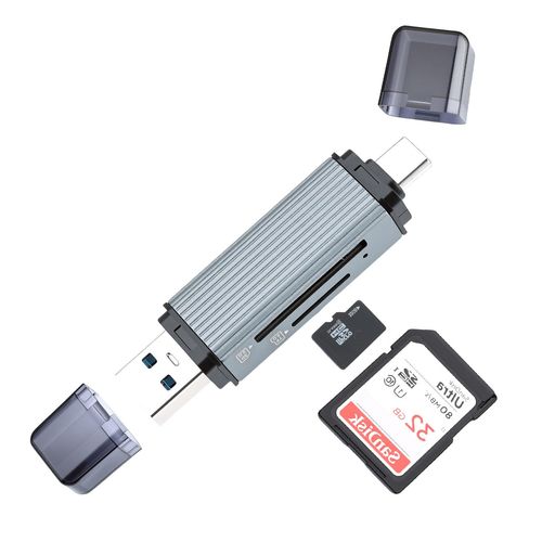 【USB-CとUSB-Aの双頭対応】SDカードリーダーはパソコン用USB-A端子とスマホ・タブレット用USB-C端子を一体化。MacBookやWindows PCはもちろん、OTG対応のAndroidスマホにもそのまま挿すだけでご使用いただけます。 【SD+TFデュアルスロットで同時読み書き可能】このカードリーダーはSDカードとmicroSD(TF)カードを同時に挿せる2つのスロットを搭載。カードの抜き差しなしで2枚のデータを同時に転送でき、撮影現場やデータ整理の効率が上がります。 【USB3.0高速転送で大容量もスムーズ】双頭変換アダプタはUSB3.0規格に対応し、最大5Gbpsの高速データ転送を実現。写真や動画などの大容量ファイルも短時間で移動・コピーでき、待ち時間を大幅に短縮します。 【アルミ合金製の軽量コンパクトボディ】二合一変換アダプタは外装には放熱性と耐久性に優れたアルミ合金を採用。非常に軽量でポケットやカメラバッグにすっきり収まり、持ち運びに最適なサイズです。 【プラグ&amp;プレイ&amp;OTG対応で面倒な設定不要】本品はドライバーやアプリのインストールは一切不要。