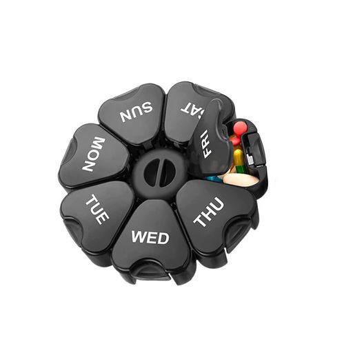 WOWHOUSE薬ケースピルケース1週間7つの仕切りくすり整理軽量花びら型大き目(黒)