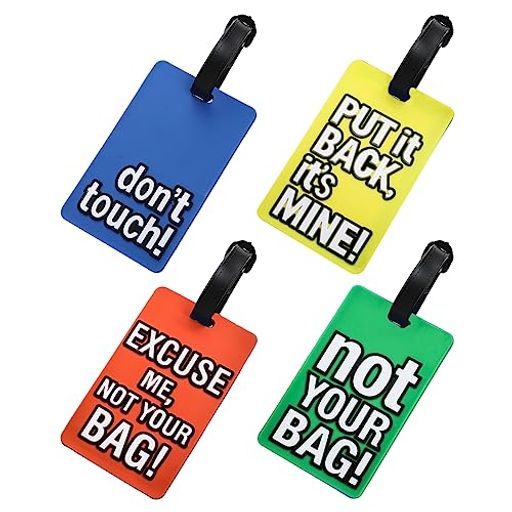 Getrays4個旅行用荷物タグ、カラフルPVC英語文字荷物ラベルスーツケースタグためにID名前住所電話、面白い言葉のパターン名刺入れ識別子バッグユニバーサル手荷物タグ