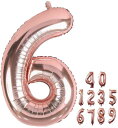 数字バルーン 40インチ 0-9 数字 バルーン 誕生日バルーン ナンバー 純色 アルミ風船 バースデーバルーン 大きい 装飾グッズ 風船 パーティーグッズ ウェディング 記念日 (数字6 ローズゴールド)