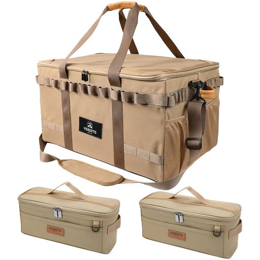 YOGOTO収納ボックスアウトドアキャンプギアボックスコンテナ60Lトランク収納大容量深型車載収納仕切り付き大きいサイズメッシュポケット付きデージーチェーン付きショルダーストラップ…(3.0)