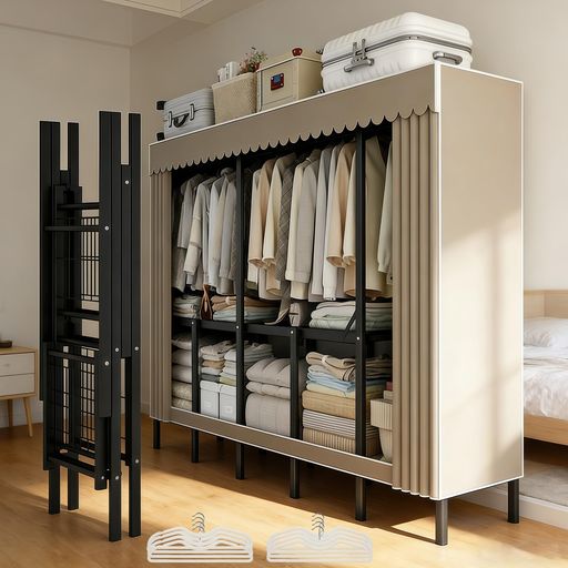ワードローブ カバー付き 折りたたみ式 ハンガーラック 大容量 クローゼット ハンガー8本付属 洋服掛け 収納棚 寝室寮対応 200*48*170cm