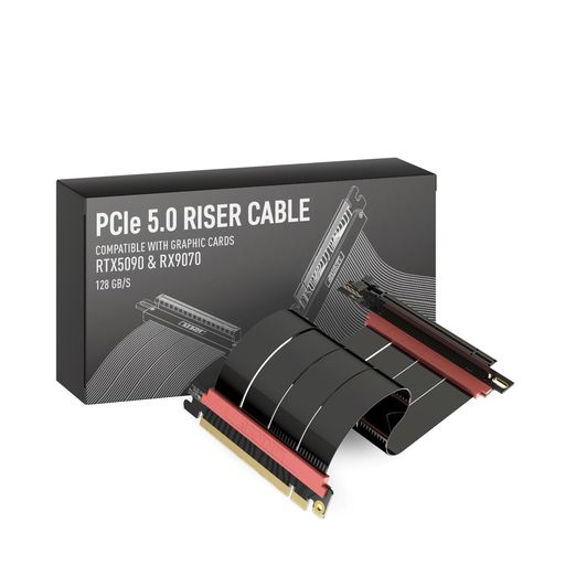 LINKUP-AVA5PCIE5.0ライザーケーブル|RTX5090RX9070GPUに対応|x16128GB/s速度|PCIe4.0&WRX80/WRX90Eと互換性あり|ストレートブラック40cm(全長