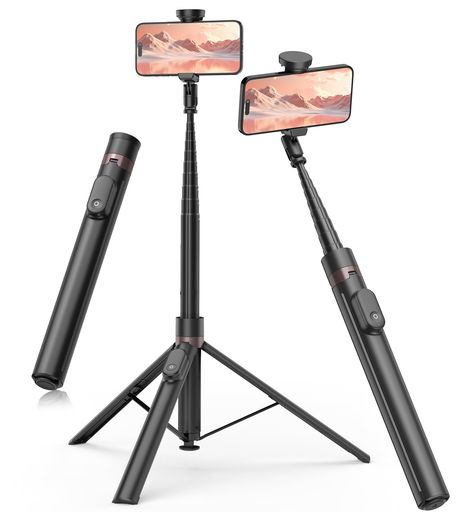 TONEOF自動展開式三脚168cmスマホ三脚自撮り棒携帯三脚スマホスタンドじどりぼうセルカ棒磁気充電式リモコン付き150cm以上長い360°角度調整安定性コンパクトロングiPhone/Androidに対応(黒)
