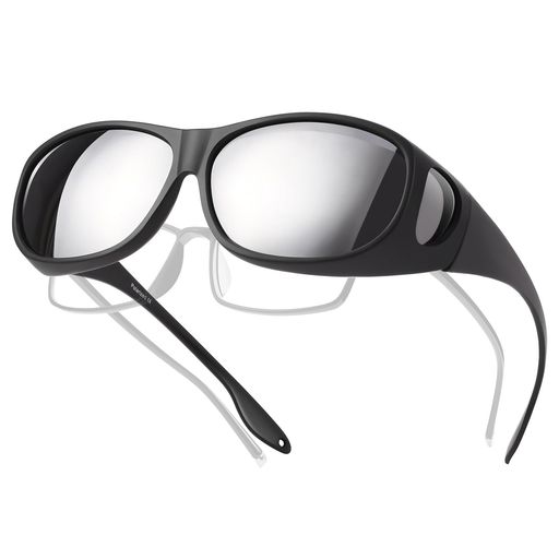 [TINHAO] オーバーサングラス メガネの上から メンズ サングラス 偏光レンズ UV400 紫外線カット ドライブ/ゴルフ/釣り/アウトドア (シルバーミラーレンズ)