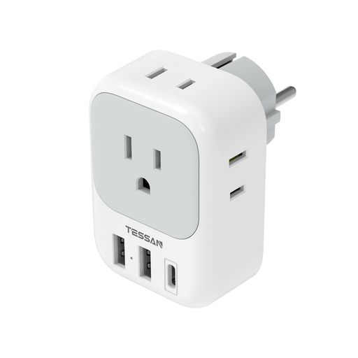 Transformers, Conversion Plugs - TESSAN変換プラグ韓国海外SEタイプコンセント変換器4個AC差込口1USB-Cポート2USB-Aポート付きドイツ、フランス、オランダ、ハンガリー、スペインヨーロッパなどの国に対応