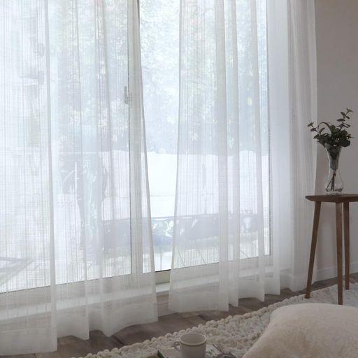 [カエイレース]デザインレースカーテン2枚組【日本製144サイズ】ランダム調の繊細なアジアンテイスト風を感じる程よい透け感美しい編み目光を適度に採り入れる【巾150x丈88cm】ホワイト