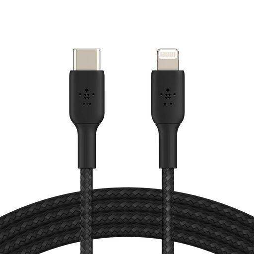 BelkinUSB-Ctoライトニングケーブルブレイデッド編組iPhone13/12/SE/11/XR対応急速充電超高耐久MFi認証2MブラックBOOSTCHARGE上向き矢印CAA004bt2MBK