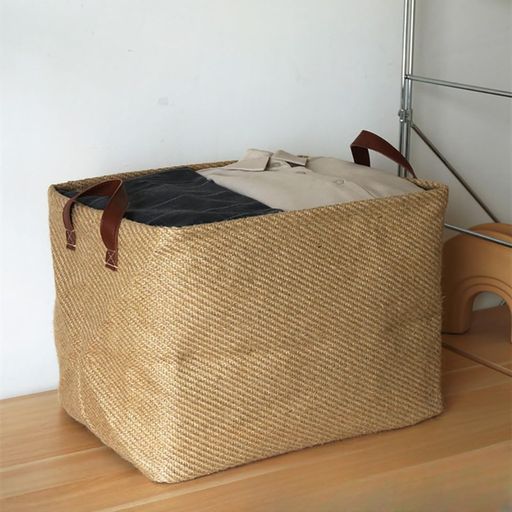 雑貨かご内側撥水洗濯かご折りたたみ野菜ストッカー38x27x28cm小物収納ボックスジュート麻製カゴインナーボックス取っ手付きランドリーバスケット濃い茶色単品(1個)