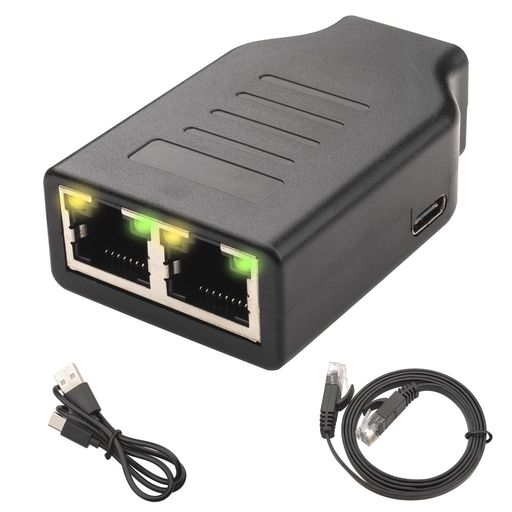 Leehitech1000MbpsLANケーブル分配器1GbpsRJ451入力から2出力ギガビットイーサネットスプリッター高速伝送同時接続付きCat5/Cat5e/Cat6/Cat7/Cat8対応、2
