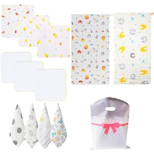 ガーゼハンカチ赤ちゃんガーゼタオル出産祝い出産準備12枚セットガーゼハンカチループ付きタオル綿100%..