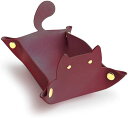WOWTACレザートレイ猫小物入れ折り畳み収納トレーアクセサリー鍵時計指輪メガネ収納ケースボックス革ネコ猫グッズ雑貨かわいいプレゼント(レッド)