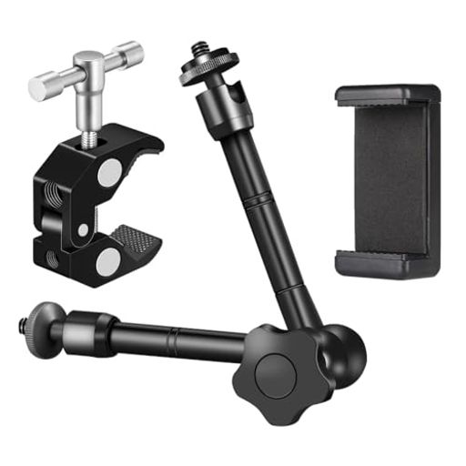 【カラー】:黒い【製品の内容】:(1セット)マジックハンド+カニペンチホルダー+携帯ホルダー【サイズ】:マジックアーム:(95mm+118mm)カニクランプ:97mm 【材質】:アルミニウム合金を采用、軽量、携帯に便利 【操作】:「バカ式」操作ノブ、支柱関節を360°自在に制御でき、すべての操作をつまみで調整できる。 【製品の用途】:本モデルの多机能撮影スタンドは携帯電話に適用して、カメラ、ディスプレイ、モニタ、フラッシュと各種の制品;携帯電話のデスクトップ用スタンド、屋外撮影用スタンド、車上の第一画角撮影用スタンドなどの撮影シーンを生中継することができる。