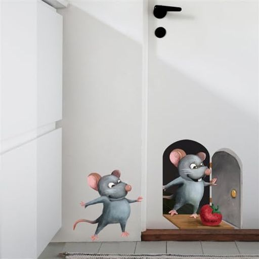 WOHAHAウォールステッカー黒猫ネズミの穴イチゴウォールシールおしゃれかわいい動物ねこ鼠笑えるステッカー3d立体壁紙シールはがせるすてっかー部屋防水壁のシール壁かざりroomwallsticker