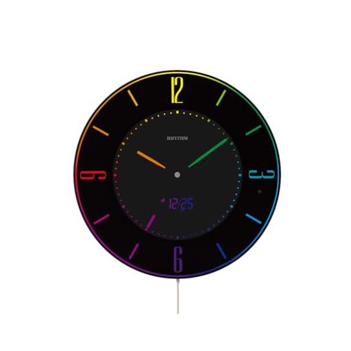 リズム(RHYTHM)掛け時計置き時計電波時計365色LED推し色変更機能付き黒イロリア(Iroria)8RZ197SR02φ27x2.1cm(3)