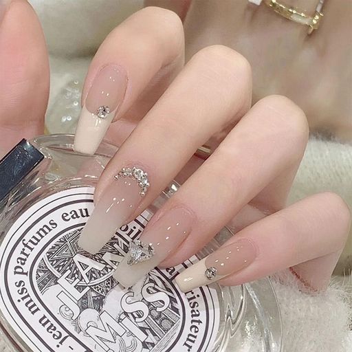 XUZOOネイルチップ付け爪短め長めかわいいクリスマスネイルチップおしゃれ人気シンプルつけ爪クリスタル3D爪手用付け爪シンプルネイルシールつけ爪ネイルツール両面テープ付き24枚(ハ…