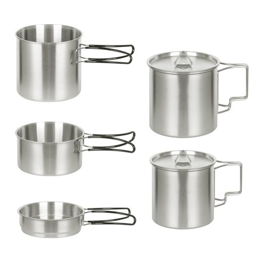 キャンプ調理セット、携帯鍋鍋コップセットアウトドアキャンプ釣り折りたたみ食器5点、旅行調理器具セ..