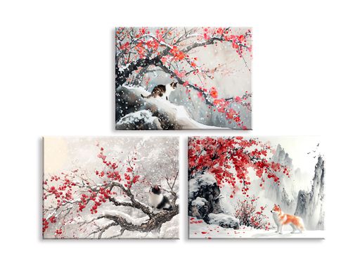 PIYPAINTING自然の風景キャンバス画、梅の花ート絵画、冬の風景の壁の装飾画、装飾ウォールアート、動..