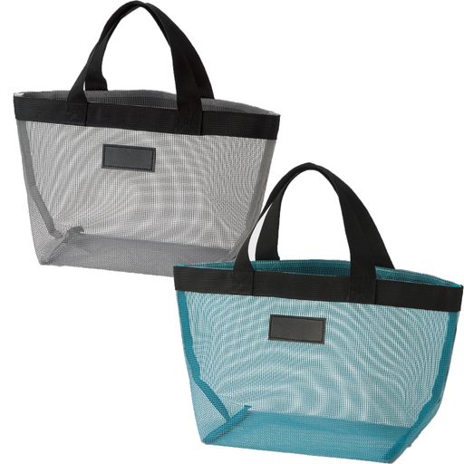 リマークメッシュバッグ小さめ2色セットマチ付き自立ミニトートバッグお風呂子供ジム温泉ブルーグレー