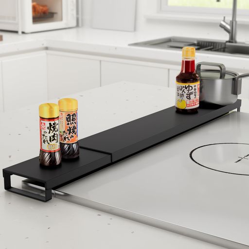 XXBEN排気口カバー伸縮式薄型実用幅43-80cmマットな質感コンロカバー排気構カバーキッチン用品油はね汚れガードコンロ奥ラックIHガスコンロ対応料理の邪魔なしブラック