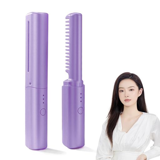 2In1ヘアアイロンコードレスヘアアイロンヒートブラシ150~200°C温度調整持ち運びヘ...