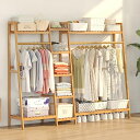ohbienハンガーラック木製幅130x奥行40x高さ140cm丈夫洋服収納大容量コート収納付き組立簡単台形安定した構造マルチフックデザイン衣類収納肉厚天然竹製...