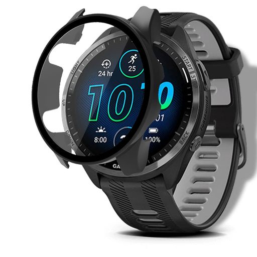 SEGINNケースGARMINFORERUNNER965対応保護カバーPC素材全面保護耐衝撃強化ガラス高透過率キズ防止指紋防止軽量装着簡単GARMINFORERUNNER965用保護ケース(黒)