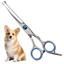 PURAIMAトリミングハサミストレートシザートリミングはさみトリミングシザー犬トリミング丸い先端ステンレス製プロフェッショナルな犬用グルーミングはさみセット銀...