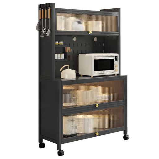 食器棚キッチンカウンターキッチン収納棚炭素鋼製扉付きDIYドリルボード多目的食器棚・調理家電置き場..