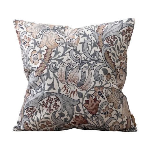 Jubileeクッションカバーコットンリネンウィリアムモリス柄GoldenLily(Grey)45x45cm両面プリントジッパー付き