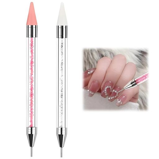 XIANFQNKJラインストーンピッキングペンピックアップペン2本セット(ホワイト+ピンク)ドットペンダイヤモンドアートペンネイル用品デコレーションツール点描レ...