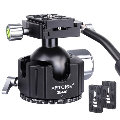 ARTCISE44mm低重心ハンドルボール雲台CNC精密加工アルミビデオ三脚ヘッド360度回転パノラマ自由雲台二つの予備アルカスイスクイックシュー付き一眼レフDSLRカメラ用最大耐荷重20キロ