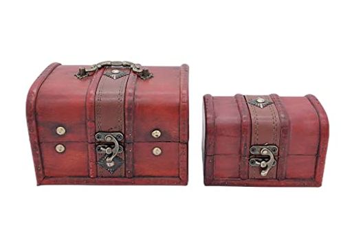 Ansimpleアンティーク調宝箱木製ボックスケース木箱海賊宝箱収納箱小物入れアクセサリー入れ宝物入れインテリア雑貨大小2個セット