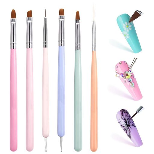 ネイル筆ネイルブラシセット【6個入り】ジェルネイルブラシセットネイルアートラインブラシスマッジペンシルプルラインスカルプティングペン(A)