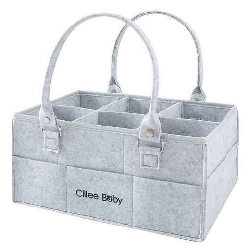 CIILEE BABY おむつストッカー オムツバッグ 大容量 取り外せハンドル オムツケース 折りたたみ ベビー 収納ボックス カゴ 車載旅行用バック 収納カコ 小物入れ 軽便 ベビー用品 育児用品入れ (仕切り6つ(灰))