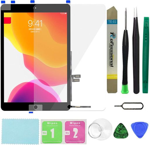 iPad7第7世代2019(A2197A2198A2200)/iPad8第8世代10.2インチ(A2270A2428A2429A2430)交換用スクリーンデジタイザー交換(LCDは含まれません)ホームボタン付き+フィルム+