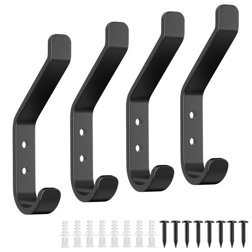 Getrays壁掛けフック4個セット、ブラック耐荷重9kgウォールハンガーコートフックタオルローブバック洋服帽子掛けネジ付き、玄関浴室寝間台所キッチン廊下ドア金...
