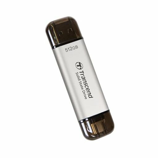トランセンドジャパントランセンドポータブルSSD512GB高速最大1050MB/s超小型軽量11gType-A/Type-C両対..