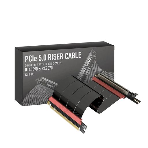 LINKUP - AVA5アーマーPCIE 5.0 ライザーケーブル | RTX5090 RX9070 GPUに対応 | x16 128GB/s速度 | PCIe 4.0 & WRX80/WRX90Eと互換性あり | 左角 ブラック 20cm(全長