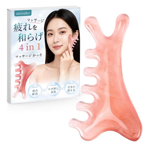 【すっきりケア】aninako 4in1 マッサージかっさは肌をマッサージすることでより深いマッサージを提供し、リラックスしやすくします。 肌のトーンを引き締めて明るくします。 顔の血液循環を改善し、新陳代謝を促進し、老化を遅らせ、肌を美しくします。 角層の保湿力を高め、保湿効果を与えます。 【高品質の素材】高品質の天然樹脂素材を使用しており、丈夫で耐久性があります。手磨きされたエッジは無毒、環境に優しく、長期間使用できます。肌に触れてもチクチクしたりかゆみを感じたりしません。※天然樹脂の色や質感には個体差があり、商品画像と実際の商品が多少異なる場合がございます。 【使いやすい】1日1〜2回、頭皮・顔・鼻筋・ボディ・全身にマッサージクリームまたはオイルを使用できます。 ツボのマッサージは目の疲れを和らげ、体と心をリラックスさせ、緊張、凝り、筋肉痛を和らげます(日本語取扱説明書付き)。 【収納しやすい】専用の巾着袋が付属しており、収納に便利です。軽量かつコンパクトなので持ち運びも簡単です。いつでも持ち歩いて使用できます。 【商品仕様】サイズ:長さ10cm、幅6cm、厚さ1.7cm。