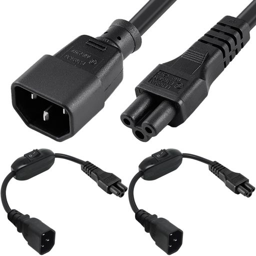 Rakuten - XiatiaosannC14-C5スイッチ付電源ケーブル、IEC320C14雄プラグ-C5雌プラグ電源アダプタコード、オン/オフスイッチ付き(2パック、1FT/30cm)