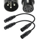 SiYearXLRオス3ピン右向き矢印XLRメス5ピンDMX512ターンアラウンドDMXステージライトケーブル、XLR3MからXLR5Fアダプターケーブル(12インチ/2パック)