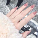 欧米で流行insスタイルネイル花嫁手作りネイルチップ24枚ピンク中位の長さ偽の爪