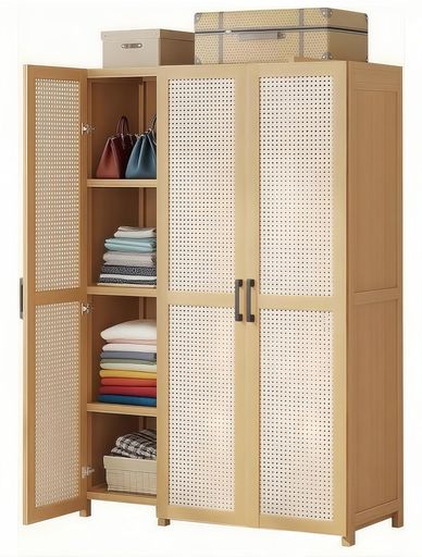 TUIYIDUOワードローブ扉付きクローゼット幅90cmハンガーラック天然竹製通気性大容量洋服タンス棚付き奥行き42*高さ160.3cm省スペース組み立て式衣類収納ラック寝室寮仮設住宅適用日本語説…