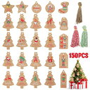 KIKISMLクリスマスタグギフトタグ150枚セットクラフトタグクリスマスラッピング用値札吊り上げクリスマスツリー飾りクリスマス紙タグロープ付きクリスマスカード吊り下げラベル下げ札