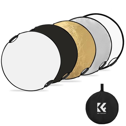 【1枚で5つの光線効果を実現】K&amp;FCONCEPT撮影用レフ板には、ゴールド、シルバー、ホワイト、ブラックと半透明のカバーとディフューザーが配置され、あなたの撮影に異なる光線効果を提供します。 【ハンドル付き】従来のレフ板と比べて、ハンドル付きて持ちやすくなります。使い心地アップ! 【折り畳み式、収納楽々】5秒だけで折りたため、女の子一人も折り畳み可能、使い勝手です。 【持ち運び便利】収納後は約27cmで、わずか1本の水の重さに当たります。収納ポーチ付き、旅行や屋外撮影の時に持ち運び便利です。 【高品質で耐久性が高い】リフレクターは良質の生地を採用し、金銀の生地が退色しにくいです。ファスナーは滑らかで、使いやすいです。