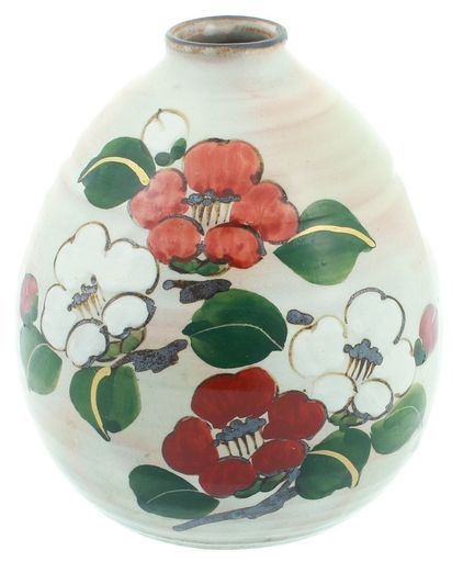 京焼清水焼俊山窯一輪生色絵五草花椿