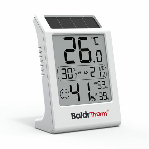 BaldrTherm温湿度計デジタル小型大画面ソーラー室内温湿度計太陽光発電省エネ温度計快適度顔表示付壁掛..